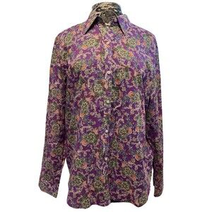 Lauren Ralph Lauren Shirt Purple Paisley Button Up Long Sleeve Cotton Preppy XL‎